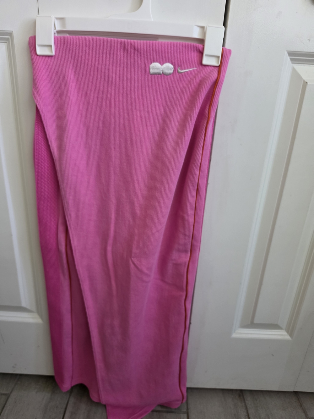 Nike Pink Ribbed Maxi Skirt with White Swoosh